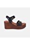 Women's Black Thick-Strapped Leather Sandals with Padded Heels - 2