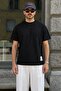 Black Crew Neck Cotton Overfit T-Shirt with Rigging Detail 7019