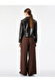 Comfortable Cut Viscose Fabric Pleated Wide-Leg Trousers with Belt Detail - 4