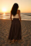 Women's Elastic Waist Skirt - Brown - 3