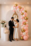Balloon Chain and Gluing Set: 30 Macarons Pink + 20 Pastel White + 10 Chrome Gold Birthday Engagement - 5