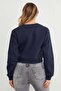 3 Thread Bow Embroidered Crop Sweatshirt - 6
