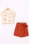 My Little Girl's Embroidered Floral Combed Cotton Shorts and Skirt Set - Tan