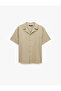 Regular Fit Turn-Down Collar Cotton-Linen Blend Short Sleeve Shirt - 5