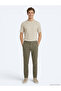 Khaki Woven Relaxed Fit Casual Cotton Blend Trousers