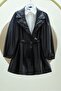 Double Pocket Buttoned Leather Cap with Elastic Handle - Black