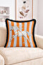 Running Horse Figure Vertical Stripes Patterned Fringed Throw Pillow Cover - Retro Decorative Pillowcase