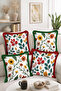 Colorful Flower and Leaf Embroidery-Looking Patterned 4-Piece Fringed Throw Pillow Cover Set - 2