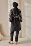 Patterned Hijab Swimsuit Tunic Black - 5