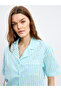 Two Mt Shop Quality Lcw Dream Blue Poplin Striped Short Sleeve Women's Shorts Pajama Set - 3