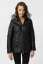Black Serena Detachable Fur Hooded Insulated Zippered Slim Fit Women's Genuine Leather Coat - 2