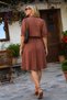 Women Coffee V Neck Elastic Waist Short Sleeve Flared Dress Arm-25Y001001 - 3