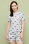 Bow Patterned Crew Neck Shorts Pajama Set