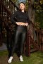 High Waist Faux Leather Leggings - 2