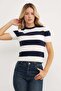 Striped Bearded Short Sleeve Sweater - 3