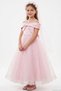 Girl's Evening Dress with Bow on the Back, Flower Crown and Pearls, 7-11 Years Old, Pink