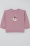 Girl's Sweatshirt with Swan Emblem and Bow Detail, Ages 2-6, Dried Rose Color - 2