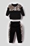 Baby Girl Leopard Detailed Ruffle 2-Piece Top and Bottom Set - Black - 2