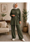 Women's Islamic Clothing Modal Fabric Tie-Strap Detailed Crew Neck Top and Bottom Set - 7