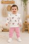 Papatya Report Ribbed Sleeve Detailed Baby Girl Set Monthly Seasonal 2-Piece Top and Bottom 3-6-9-12 Months - 2