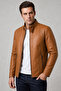 Taba Jady Men's Genuine Leather Coat with Collar Buckle - 2