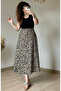Short Sleeve Top Black Bottom Leopard Midi Length Crepe Dress