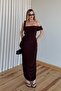 Brown Knitted Strap Detailed Draped Dress - 8546 - 6