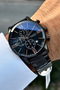 Chronograph Men's Wristwatch 3 Atm Waterproof Black Color Steel Band Wlg57 - 3