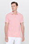 Men’s Slim Fit Cotton Polo Collar T-Shirt in Pink and White with Wrinkle-Resistant Fabric - 2