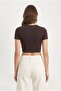 Women's Deal Lux Touch Soft Texture Crop Coffee Blouse - 6