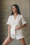 Women's V-Neck Comfort Fit White Pajama Set - 5