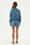 Prinkipo Vegan Silk Printed Oversize Shirt Blue - 4