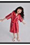 Minora red striped hooded girl's bath and beach robe - 100% cotton - 3