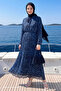 Patterned Lenda Chiffon Hijab Dress - Navy Blue - 3