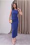 Drapeli Gold Buckle Detailed Sax Blue Midi Graduation Evening Dress - 2