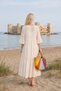 Women's Raw Cotton Maternity Dress Ecru Bohemian Long Pocketed Lined Summer Dress - 3