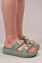 Mint Green Platform Slippers with Accessory Detail - Soft Sole Casual and Beach Slippers - 3