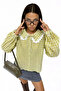 Women's Lace Collar Plaid Shirt 1507 - Yellow