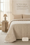 طقم غطاء سرير مزدوج متعدد الأغراض مبطن من قماش قطني 100% باللون البيج مقاس 250x230/2*50x70