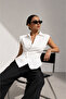 Women's White Double-Breasted Modern Fit Shirt with Waist Adjustment