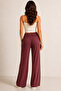 Women's Burgundy Elastic Waist Pocketed Ribbed Camisole Palazzo Pants Relaxed Fit Wide Leg - 3