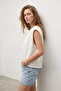 100% Cotton Single Jersey T-Shirt Women's Oversize Ecru T-Shirt Wide Shoulders Draped Sleeveless Loose Fit Compact Combed Cotton - 4