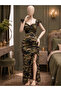Camouflage Patterned Jersey Lycra Home Dress |   Slit Maxi Guest Dress - 2