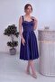 Women's Satin Dress Midi Length with Buttons on the Back, Open Back, Graduation, Navy Blue, Red, Pink, Emerald Green - 6