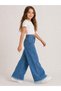 26904-26 Girls' Denim Pants Wide Leg Stone Detailed Tasseled Leg Casual Comfortable Jeans - 5