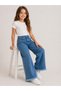 26904-26 Girls' Denim Pants Wide Leg Stone Detailed Tasseled Leg Casual Comfortable Jeans - 6