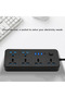 شريط طاقة عالمي بقابس أمريكي، سلك تمديد 2 متر مع منافذ USB-C و USB، مقبس كهربائي متعدد المنافذ، أسود اللون - 7