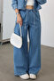 Denim Trousers with Lace-Up Waist - 3