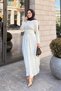 Women's Pleated Waist Belted Tulle Detail Dress White - 3