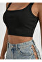 Premium Black Ribbed Square Neckline Stretchy Textured Stylish Crop Tank Top Bustier - 8
